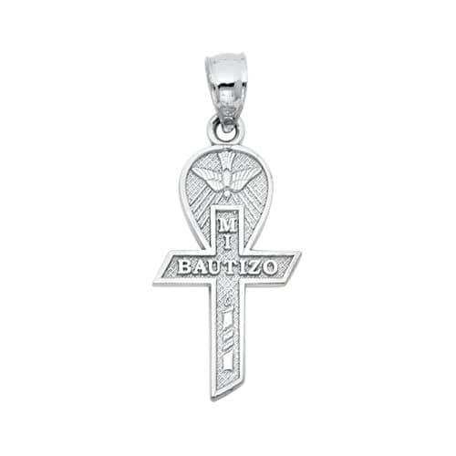14K White Gold Religious Baptism Pendant