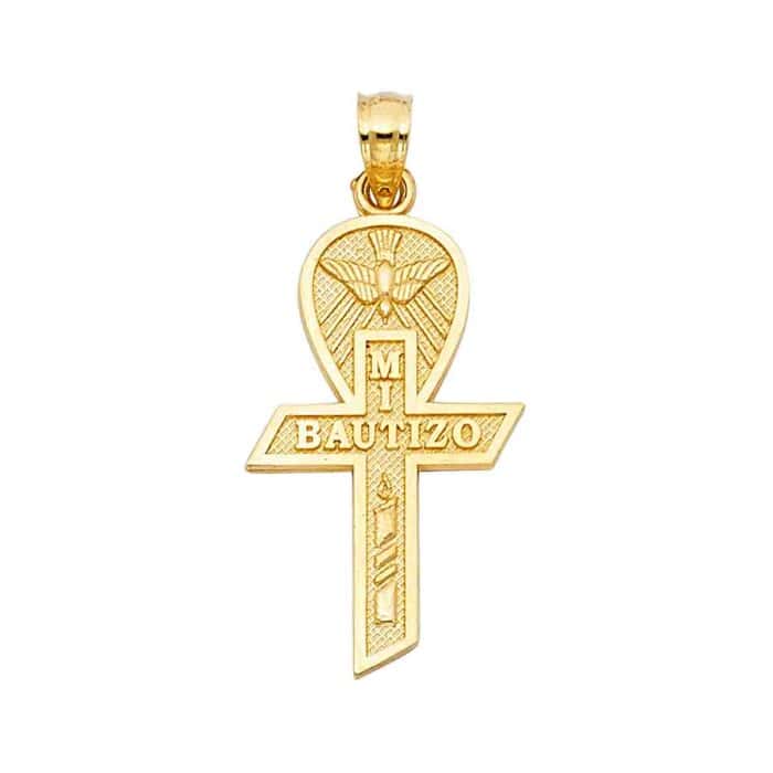 14K Yellow Gold Religious Baptism Cross Pendant