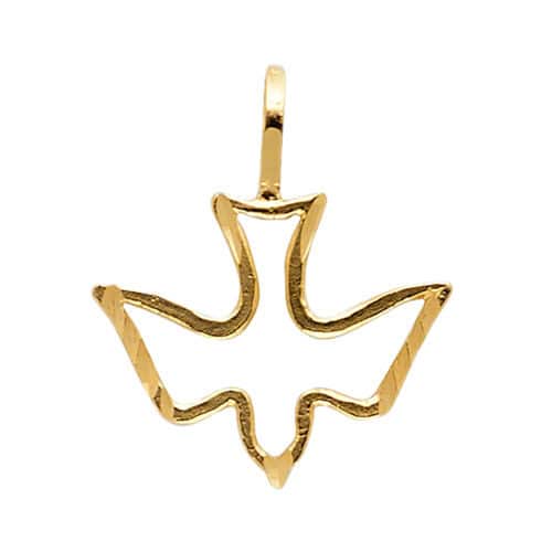 14K Yellow Gold Religious Holy Spirit Dove Pendant