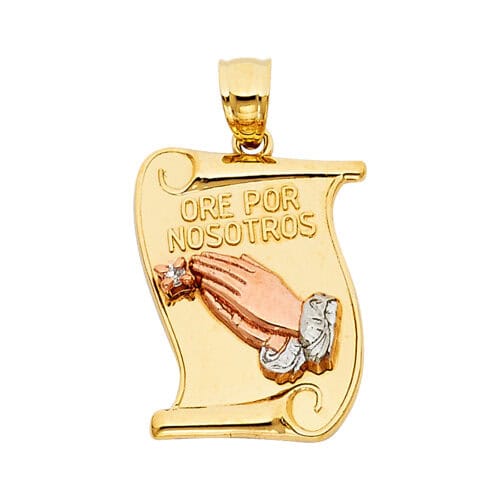 14K Tri Color Gold Religious Praying Hands Pendant