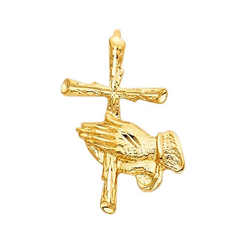 14K Yellow Gold Religious Praying Hand with Cross Pendant