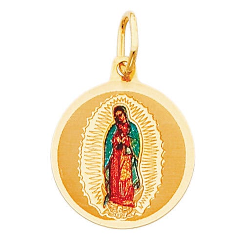 14K Yellow Gold Guadalupe Enamel Picture Religious Pendant