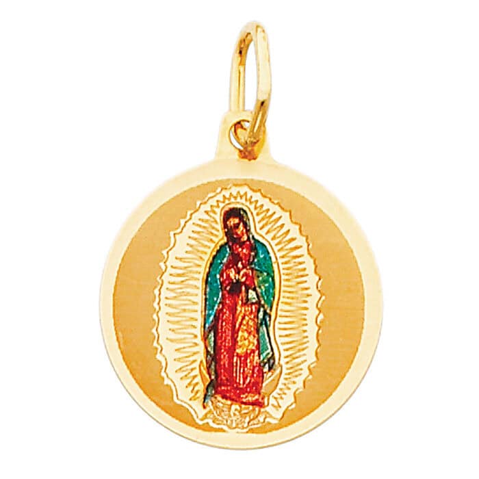 14K Yellow Gold Guadalupe Enamel Picture Religious Pendant