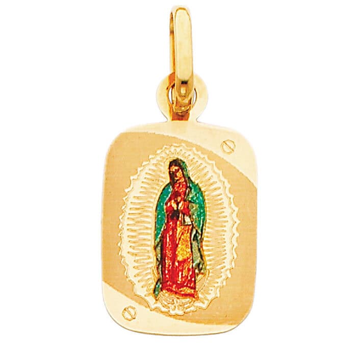 14K Yellow Gold Guadalupe Enamel Picture Religious Pendant