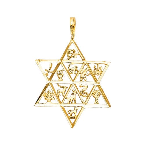 14K Yellow Gold 12 Animal Star Pendant