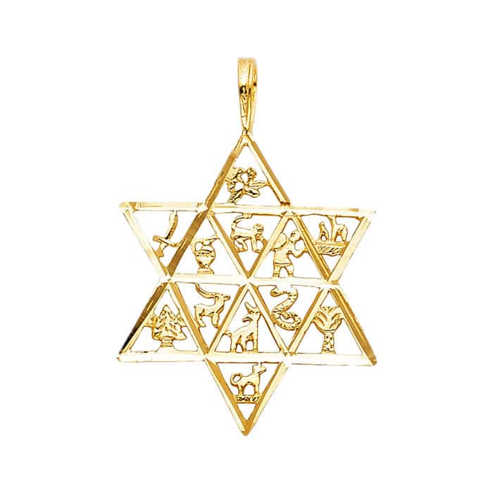 14K Yellow Gold 12 Animal Star Pendant