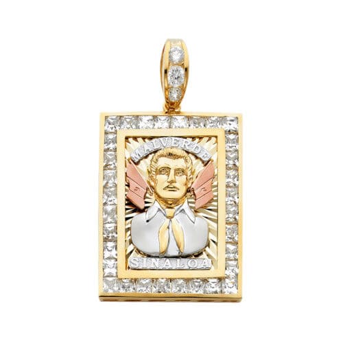 14K Tri Color Gold Cubic Zirconia Malverde Sinaloa Pendant