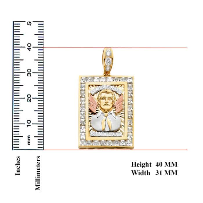 14K Tri Color Gold Cubic Zirconia Malverde Sinaloa Pendant - Image 3