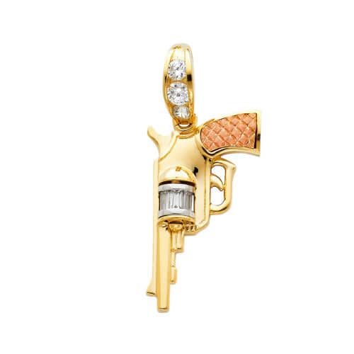14K Tri Color Gold Pistol Gun Pendant
