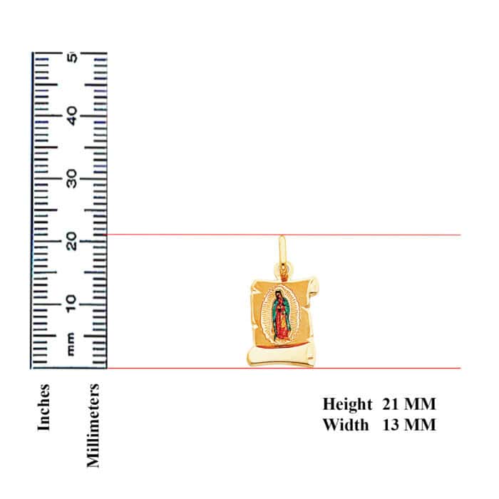 14K Yellow Gold Guadalupe Enamel Picture Religious Pendant - Image 3