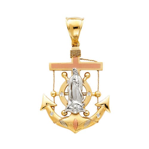 14K Tri Color Gold Religious Guadalupe Pendant