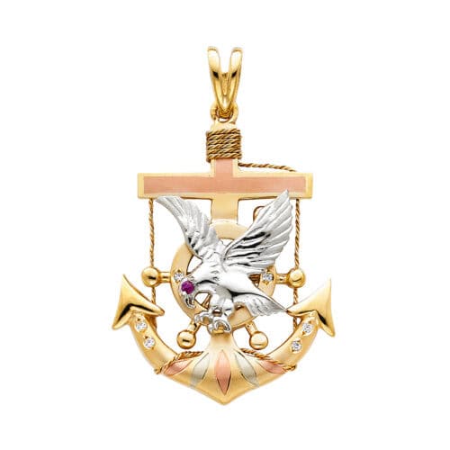 14K Tri Color Gold Eagle Anchor Pendant