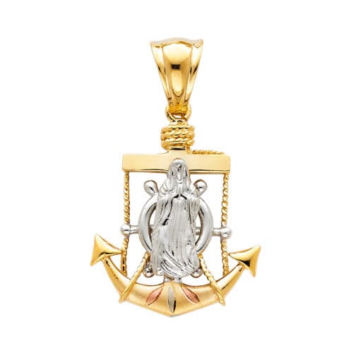14K Tri Color Gold Religious Guadalupe Pendant