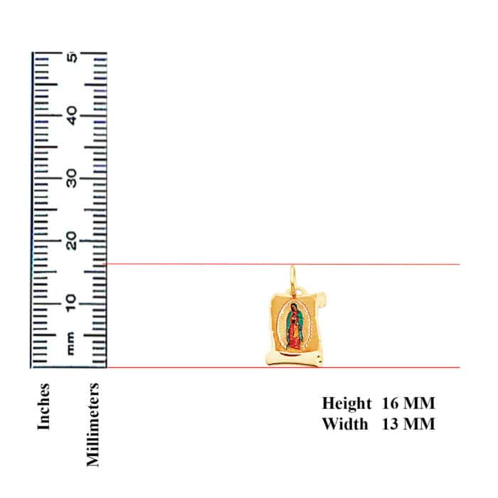 14K Yellow Gold Guadalupe Enamel Picture Religious Pendant - Image 3