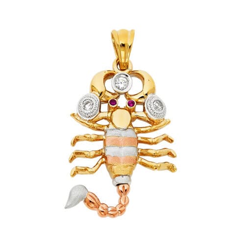 14K Tri Color Gold Cubic Zirconia Scorpion Pendant