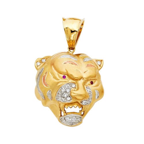 14K Yellow Gold Cubic Zirconia Tiger Pendant