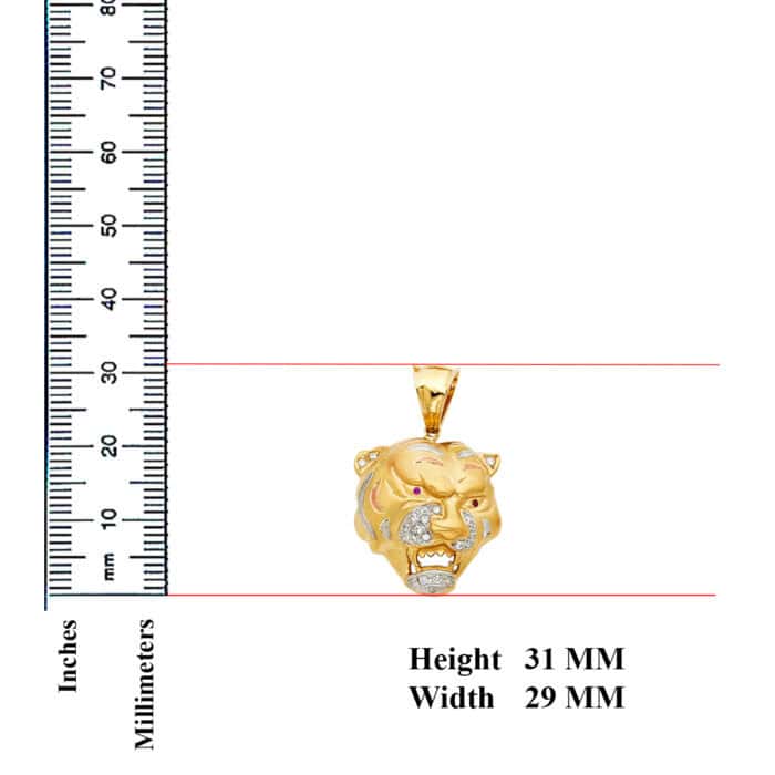 14K Yellow Gold Cubic Zirconia Tiger Pendant - Image 3