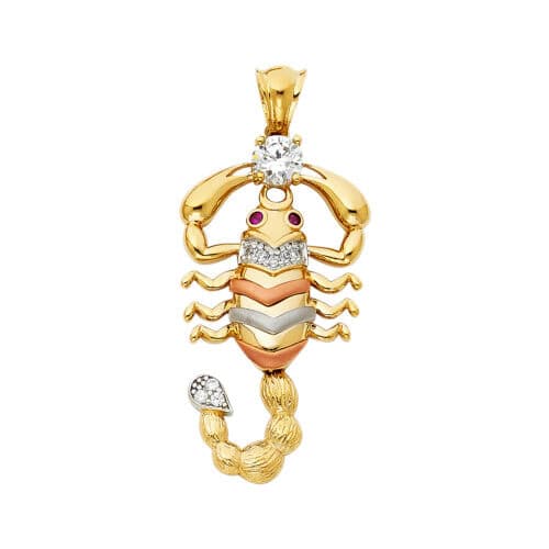 14K Tri Color Gold Cubic Zirconia Scorpion Pendant