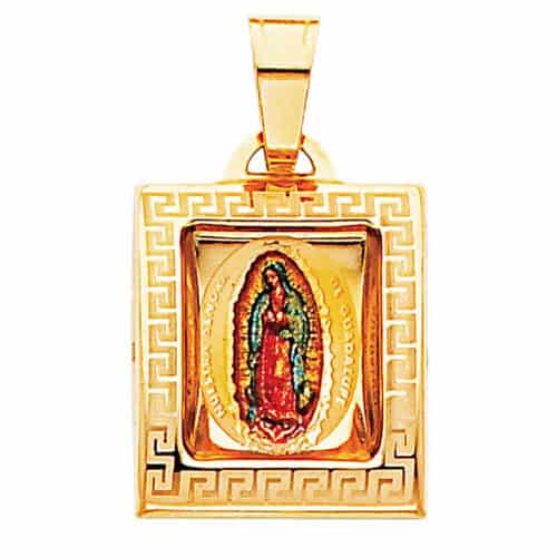 14K Yellow Gold Guadalupe Enamel Picture Religious Pendant