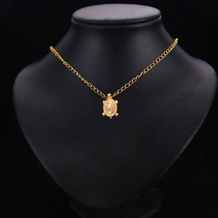 14K Tri Color Gold Cubic Zirconia Turtle Pendant - Image 2