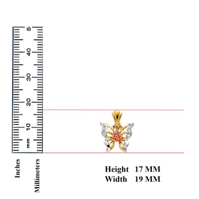 14K Tri Color Gold Cubic Zirconia Butterfly Pendant - Image 3