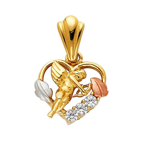14K Tri Color Gold Cubic Zirconia Cupid Pendant