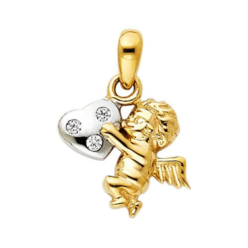 14K Two Tone Gold Cubic Zirconia Angel Pendant