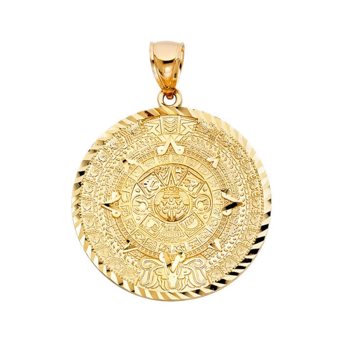 14K Yellow Gold Calendario Azteca Pendant