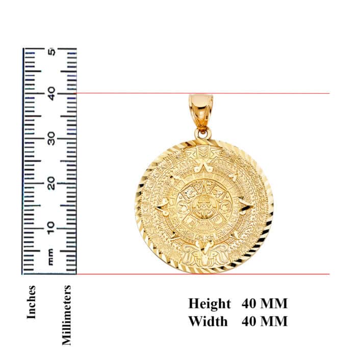 14K Yellow Gold Calendario Azteca Pendant - Image 3