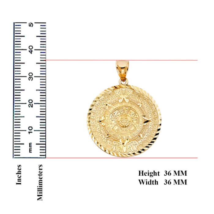 14K Yellow Gold Calendario Azteca Pendant - Image 3