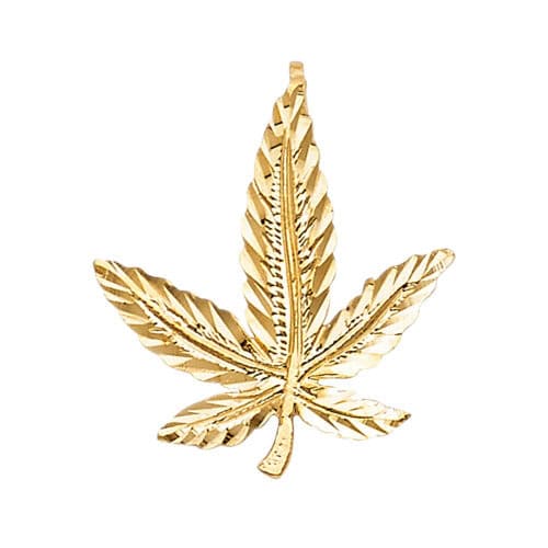 14K Yellow Gold Marijuana Leaf Pendant