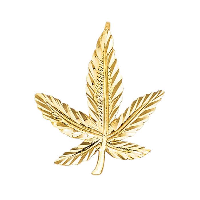 14K Yellow Gold Marijuana Leaf Pendant