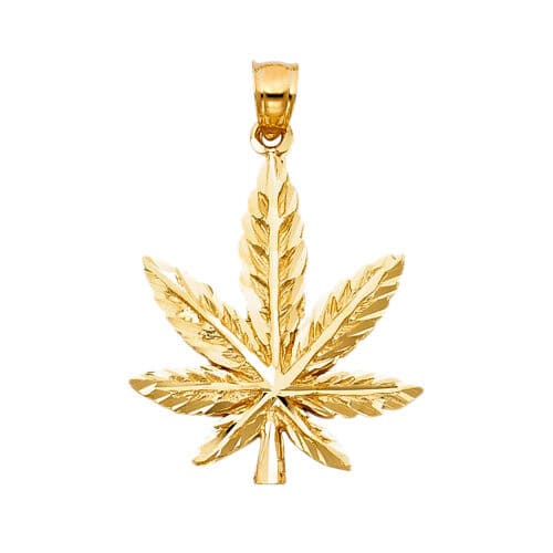 14K Yellow Gold Marijuana Leaf Pendant