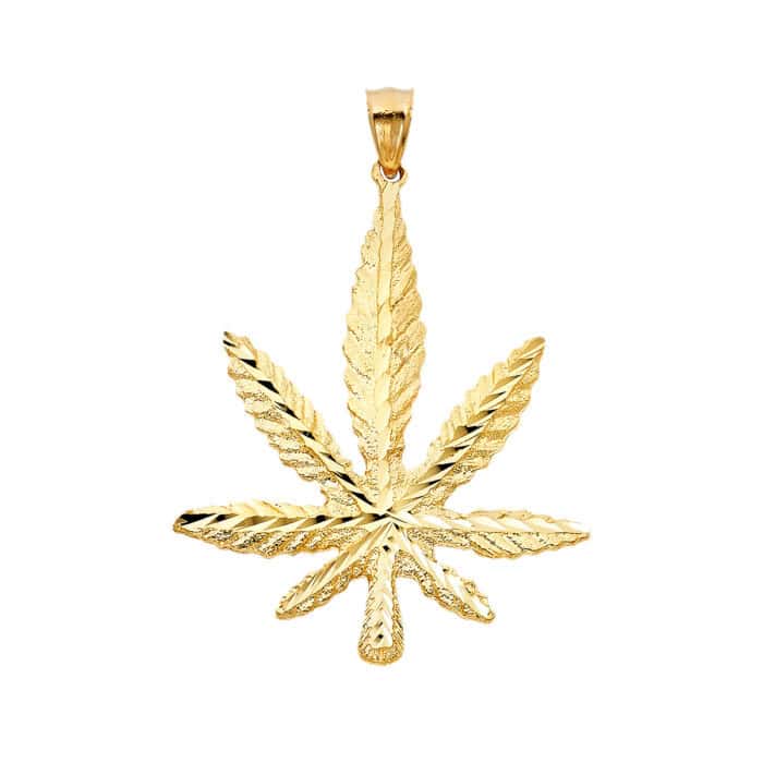 14K Yellow Gold Marijuana Leaf Pendant