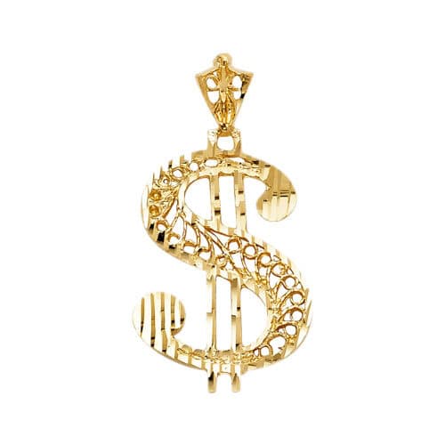 14K Yellow Gold Dollar Sign Pendant