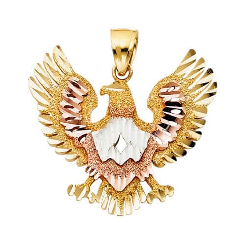 14K Tri Color Gold Eagle Pendant