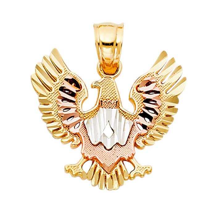 14K Tri Color Gold Eagle Pendant