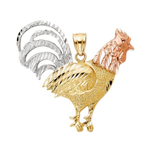 14K Tri Color Gold Rooster Pendant