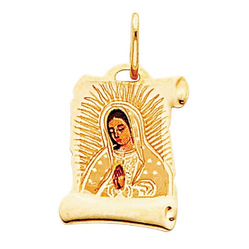 14K Yellow Gold Guadalupe Enamel Picture Religious Pendant