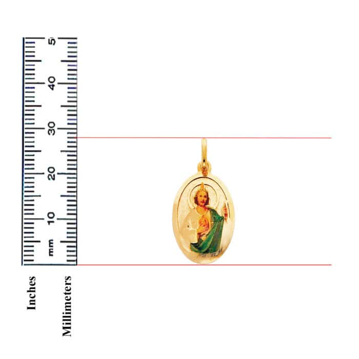 14K Yellow Gold St. Jude Enamel Picture Religious Pendant - Image 3