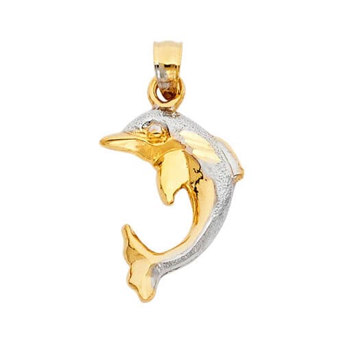 14K Two Tone Gold Dolphin Pendant