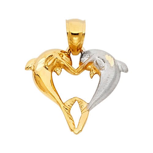 14K Two Tone Gold Dolphin Pendant