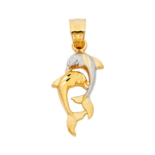 14K Two Tone Gold Dolphin Pendant