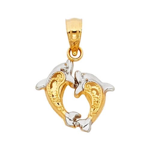 14K Two Tone Gold Dolphin Pendant