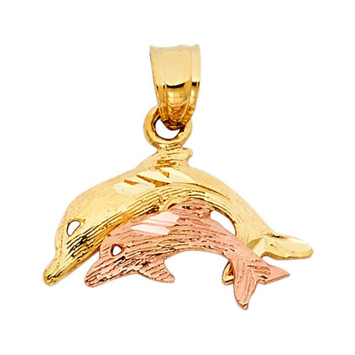 14K Two Tone Gold Dolphin Pendant