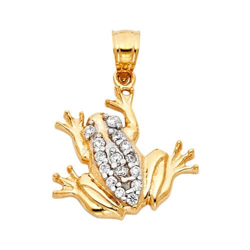 14K Yellow Gold Cubic Zirconia Frog Pendant
