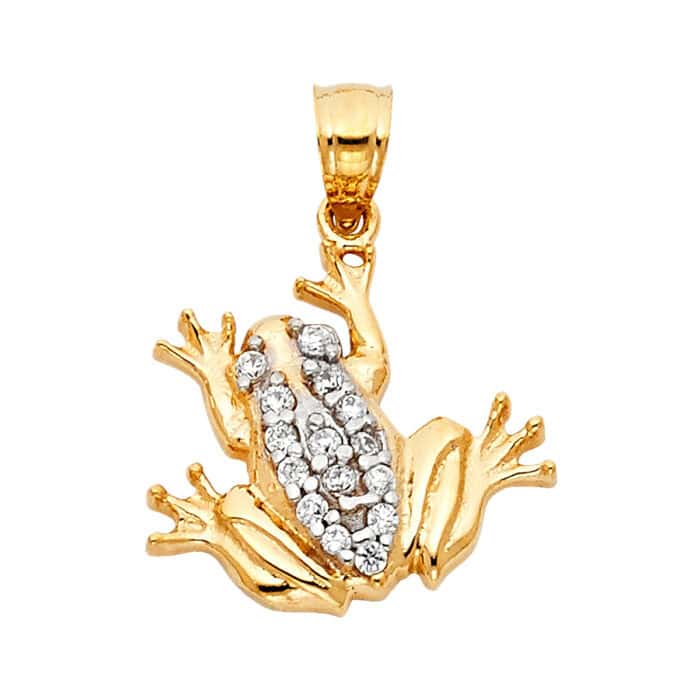 14K Yellow Gold Cubic Zirconia Frog Pendant