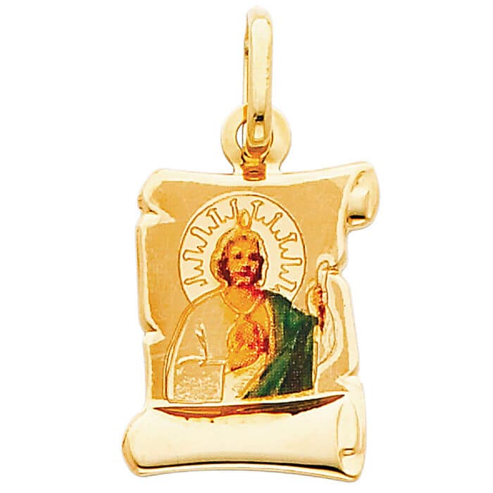 14K Yellow Gold St. Jude Enamel Picture Religious Pendant