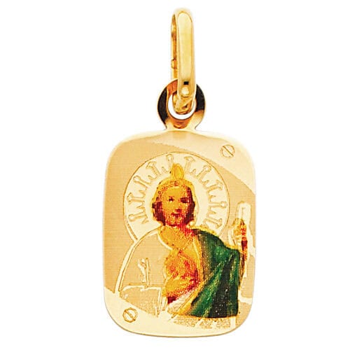 14K Yellow Gold St. Jude Enamel Picture Religious Pendant