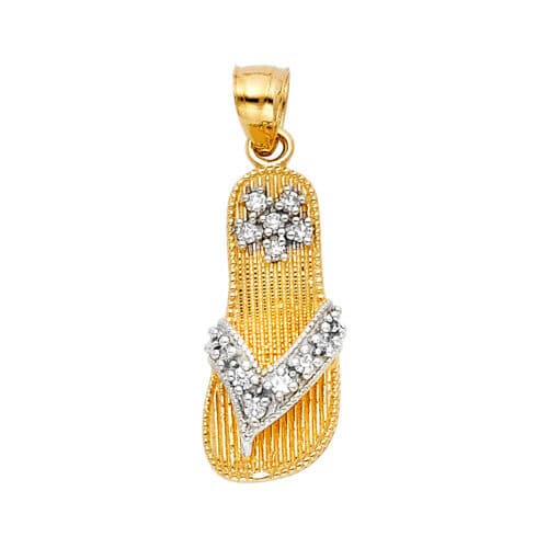 14K Two Tone Gold Cubic Zirconia Sandal Pendant
